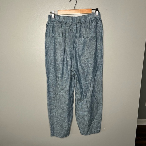POETRY Cropped Pleated Trousers - Yarn Dyed Linen - Aqua Petrol - Picture 4 of 12